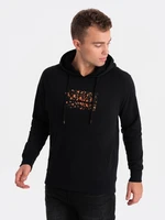 Ombre Men's kangaroo sweatshirt with hood and print - black