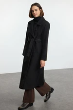 Trendyol Black Belted Regular Wool Long Coat Formal Lined Coat