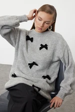 Trendyol Grey Bow Detailed Knitwear Sweater