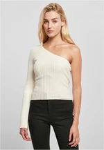 Women's sweater with short rib knit with one sleeve whitesand