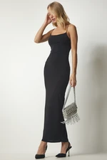 Happiness İstanbul Women's Black Long Sandy Dress With Rope Straps