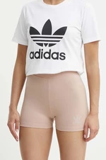 Kraťasy adidas Originals HF9202 dámské, hnědá barva, hladké, high waist