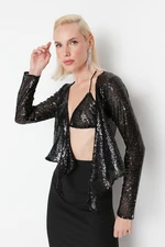 Trendyol Black Sequin Top and Bottom Set