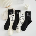 Autumn And Winter New Socks Women Black And White Graffiti Ins Trend Women's Socks Sports Street Cartoon Embroidery Socks