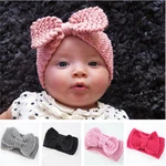 Yundfly Sweet Newborn Turban Ear Warm Headband Crochet Knitted Bow Hairband Head Wrap Hair Bands Accessories