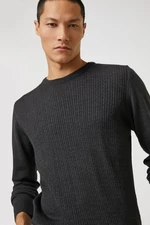 Koton Basic Knitwear Sweater with Knitting Detail, Crew Neck.