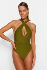 Trendyol Khaki V-neck Tie Normal Leg Swimsuit