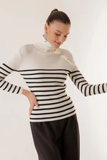 By Saygı Blazer Striped Off-the-Shoulder Turtleneck Sweater