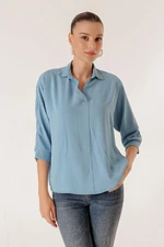 By Saygı Polo Neck Three Quarter Sleeves Split Split Blouse