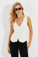 Cool & Sexy Women's White Knitwear Buttoned Vest YV205