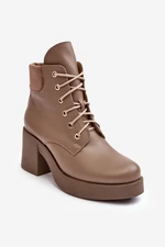 Women's leather high-heeled ankle boots, dark beige, Lemar Leocera