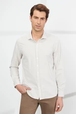 ALTINYILDIZ CLASSICS Men's White-beige Slim Fit Slim Fit Small Italian Collar Cotton Striped Shirt.