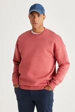 AC&Co / Altınyıldız Classics Men's Coral Oversize Loose Fit Fleece Inside 3 Threads Crew Neck Cotton Sweatshirt.