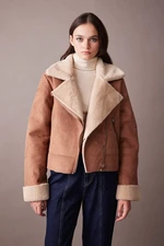 DEFACTO Relax Fit Suede Furry Faux Leather Coat