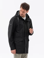 Ombre Men's parka jacket with cargo pockets - black