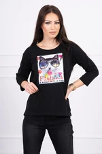 Blouse with cat graphics 3D black