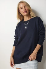 Happiness İstanbul Women's Navy Blue Crew Neck Oversized Knitwear Sweater