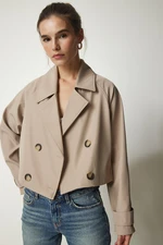 Happiness İstanbul Women's Beige Seasonal Crop Trench Coat