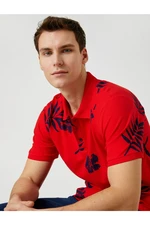 Koton Polo-Neck T-shirt with Leaf Print and Buttons in a Slim Fit Short Sleeves.