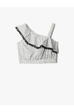 Koton Crop Top One-Shoulder Frill Sleeveless Polka Dot Cotton Cotton