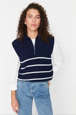 Trendyol Navy Blue Zipper Striped Knitwear Sweater