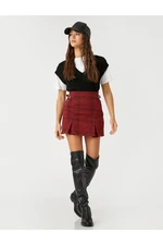 Koton Mini Skirt Pleated, Patterned with Buckle Detail on the Sides.