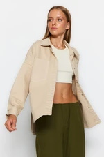 Trendyol Beige Oversized Denim Shirt Jacket