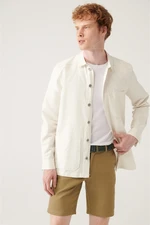 Avva Men's Ecru Plain Three Pockets Linen Jacket Shirt