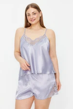 Trendyol Curve Light Blue Lace Detailed Satin Pajama Set