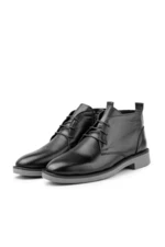 Ducavelli London Genuine Leather Anti-Slip Sole Lace-Up Zipper Chelsea Casual Boots Black.