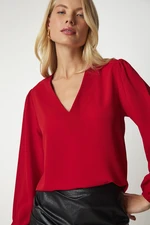 Happiness İstanbul Women's Red V-Neck Crepe Blouse