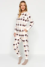 Trendyol Multi Color Cotton Plaid Tshirt-Jogger Knitted Pajamas Set