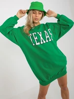 Green long loose sweatshirt with print and pockets