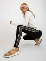 Black women's leggings for everyday wear with stripes