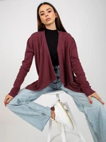 Burgundy short asymmetrical cardigan without closure