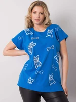 Lady's blue blouse with print and application