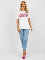 Ecru loose women's T-shirt with print