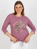 Dusty pink blouse plus size with application and trim