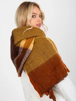 Large brown-yellow checkered scarf with wool