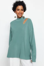 Trendyol Mint Oversized Sweter z Dzianiny Z Wycięciem