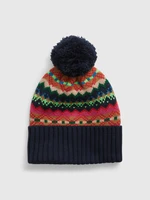 Red-Blue Children's Patterned Beanie with GAP Pompom