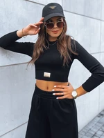 Women's set of wide trousers and crop top with long sleeves ASTRAL ALLURE black Dstreet