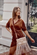 Velour brown dress with clutch neckline