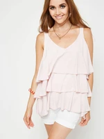 Blouse on tied straps with flounces pink