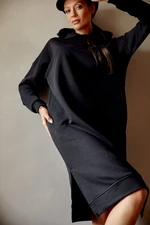 Sports midi dress with hood in black