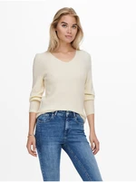 Cream ribbed basic sweater ONLY Latia - Women