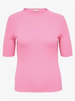 Ružové dámske rebrované tričko ONLY CARMAKOMA Ally