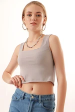 Bigdart 0435 Corduroy Crop Top - Gray