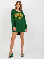 Women's Long Over Size Sweatshirt with Print - Green