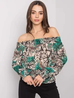 Green and beige Spanish blouse with Rouen prints